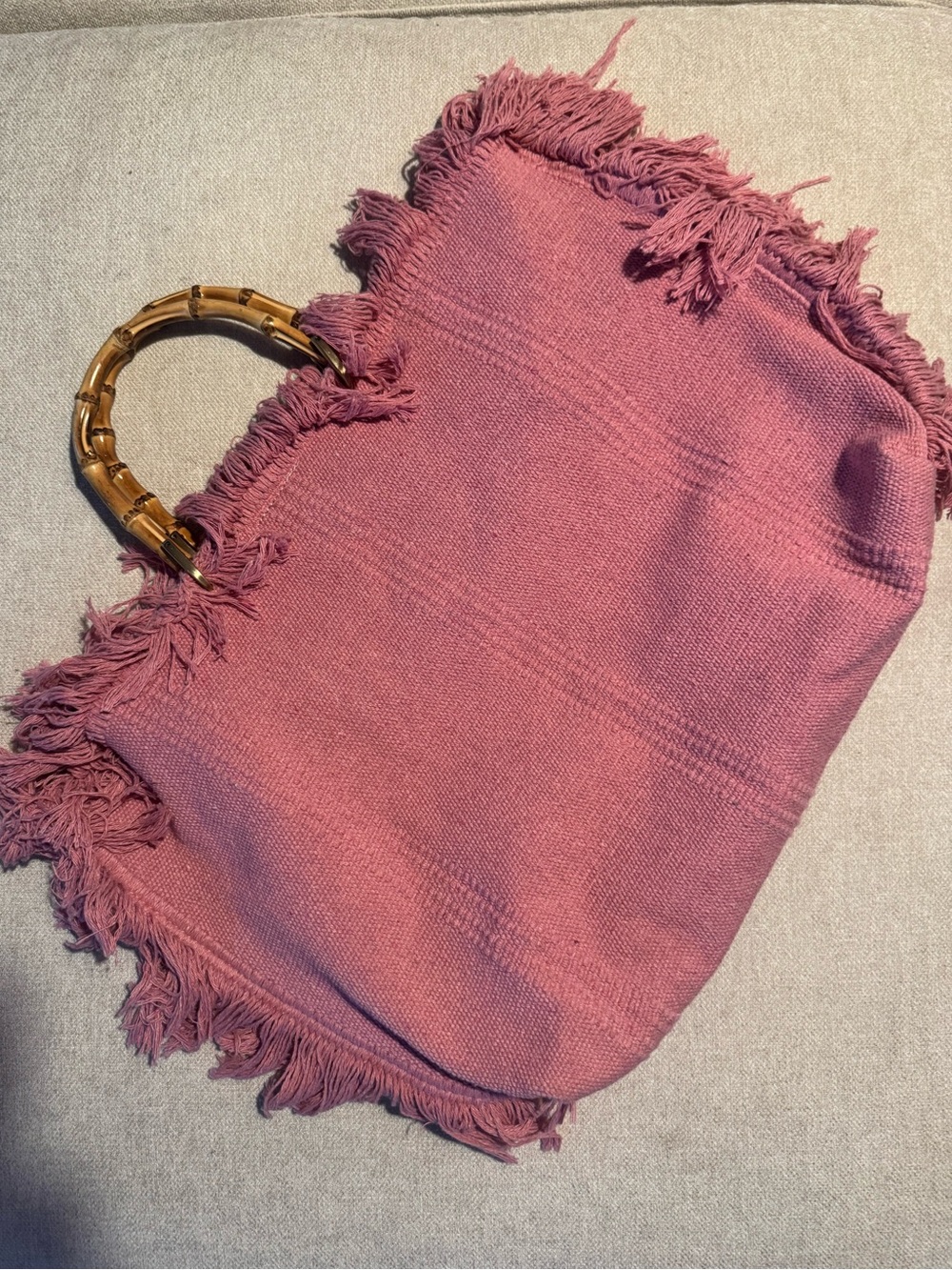 NWOT Chic Fringe Tote with Bamboo Handles - Pink/Mauve - From South of France